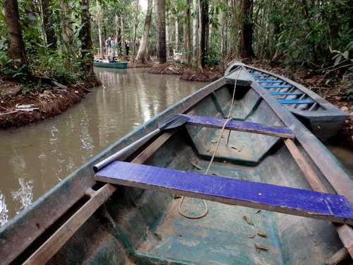 Our Guide is maneuvering the craft through a water channel.